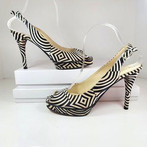 Martinez Valero Striped 4” Leather Sole Peep Toe Heels •Size 8.5